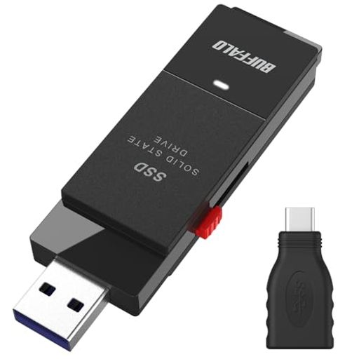 バッファロー SSD 外付け 2.0TB USB3.2 GEN2 読込速度600MB/秒 PS5/PS4メーカー動作確認済 コンパクト 小型 TYPE-Cアダプター付属 ブラック 【 IPHONE 16 / 16 PRO 動作確認済み 】 の通販は