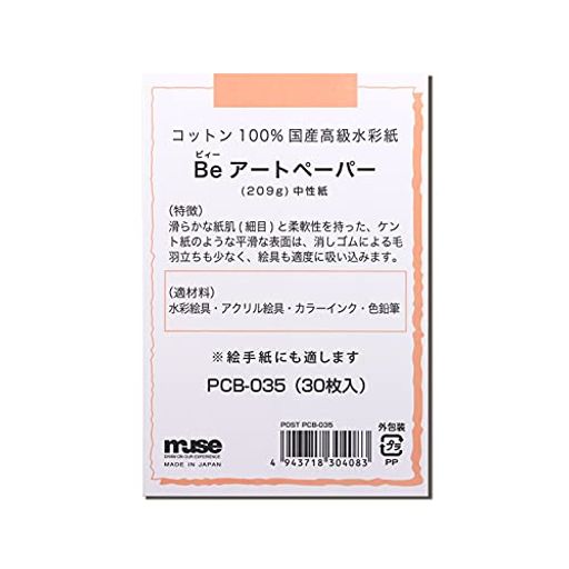 ミューズ 水彩紙 BEアートペーパーポストカードパック ハガキ判 209G ナチュラルホワイト 30枚入り PCB-035 ハガキ判 ポストカード