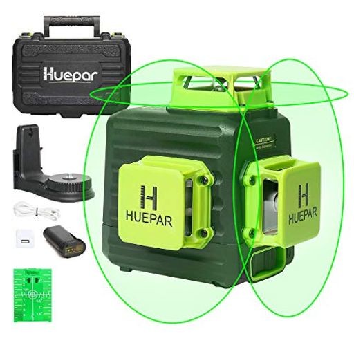 HUEPAR 3X360° レーザー墨出し器 グリーン 緑色 レーザー クロスライン 大矩 フルライン照射モデル 自動補正 2電源方式 TYPE-C充電可能