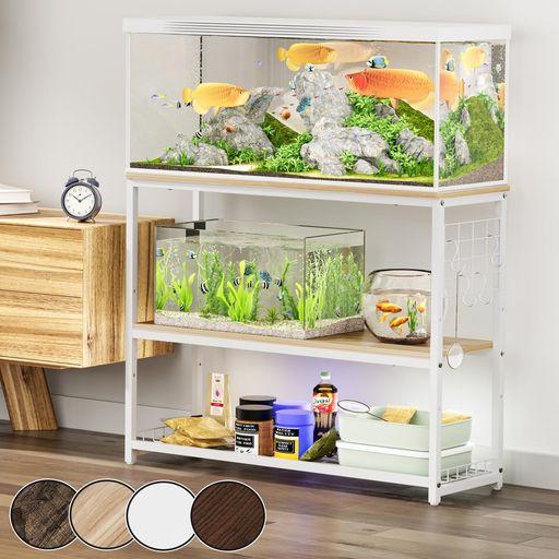 DEWEL 水槽台 幅90×奥行30×高さ70CM 30/45/60/90CM水槽用 水槽 台 ラック 棚 スタンド 高さ三段階調整可能 総耐荷重約155KG 水槽棚 面取り加工 水槽ラック フック/アジャスター付 3段 90CM水槽台 90CM…