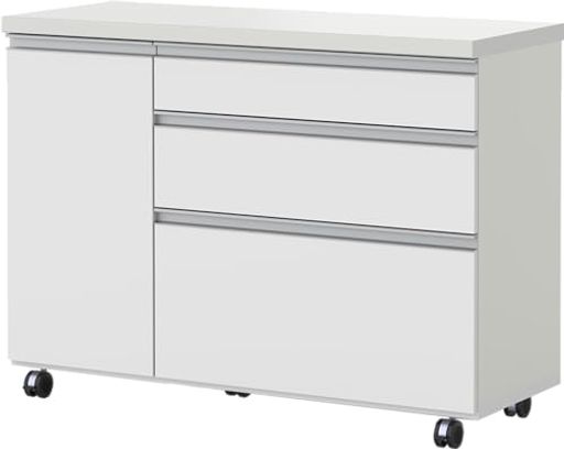 パモウナ(PAMOUNA) 食器棚 キッチンカウンター 幅120×奥行47.2×高さ88.1CM ロータイプ レンジ台 引き出し 収納 キャスター付き AW-120W プレーンホワイトの通販は 45,199円