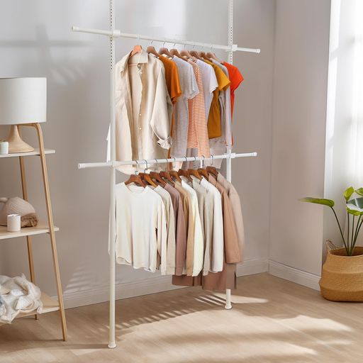 IMIEE ハンガーラック 突っ張り ツッパリハンガーラック 洋服ラック 服掛け ダブル ワイドタイプ 縦横伸縮 頑丈 洗濯物干し 室内 スリム 部屋干し CLOTHES RACK 大容量 衣類収納 省スペース 組… ハンガーラック