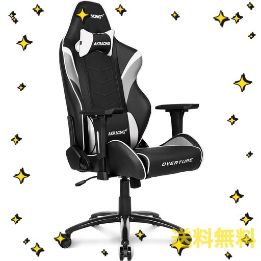 AKRACING ゲーミングチェア デスクチェア 勉強机 勉強椅子 学習机 学習椅子 ホワイト 白 OVERTURE 高耐久PUレザー 180度リクライニング 在宅 リモート 5年保証