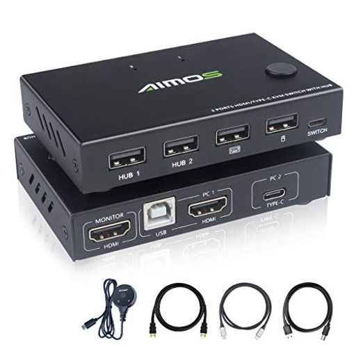 【新しいアップグレードチップ】HDMI KVM スイッチ2ポート、KVM TYPE-C切替器 UHD 4K @ 30HZ 2入力1出力 2台のコンピューターでキーボードとマウスを共有の通販は 5,441円
