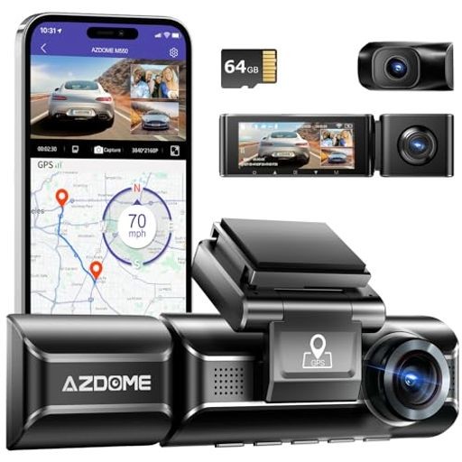 AZDOME ドライブレコーダー 前後カメラ 3カメラ同時録画 4K UHD 800万画素 GPS WIFI搭載 IMX415センサー WDR搭載 3.19インチ小型 ドラレ