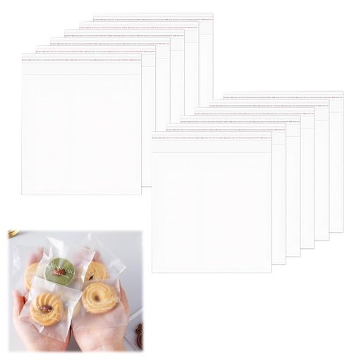 DOYIME 食品用 半透明 英字印刷 PP袋 100枚入り (7.5×7.5CM/テープ幅3CM) - クッキー チョコ レーズンサンド スイーツ パン 個包装 ラッピングバッグ サイドシール 粘着テープ付き その他ラッピング用品
