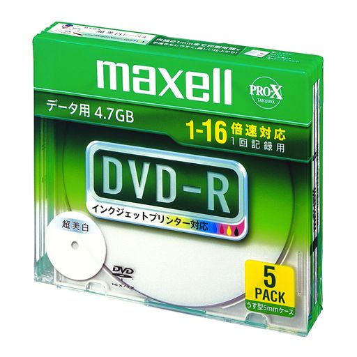 マクセル(MAXELL) データ用 DVD-R 4.7GB 16倍速対応 インクジェットプリンタ対応ホワイト(ワイド印刷) 5枚 5MMケース入 DR47WPD.S1P5S A