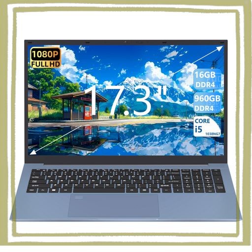 17.3インチ インテル CORE I5-1038NG7ノートパソコン4コア8スレッド (3.8GHZまで) FHD 1080P 16GB RAM 960GB SSD WINDOWS 11とOFFICE2019 /TYPE-C(フル機能) /BT
