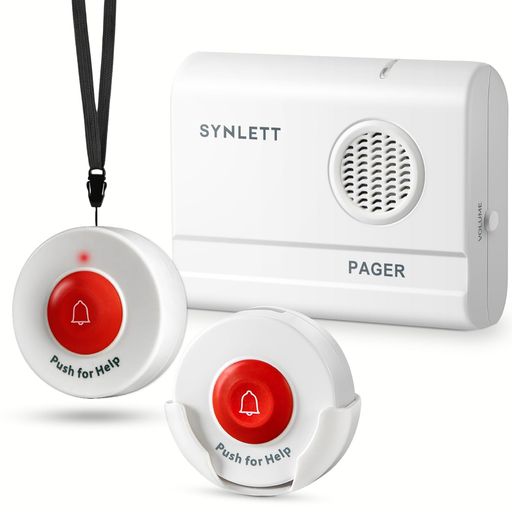 SYNLETT 呼び出しベル ナースコール 家庭用 ポケットベル 無線 防水 高齢者/妊婦/患者向け 介護 看護ボタン 3段階音量調節 (受信チャイム1 + 押しボタン送信機 2)