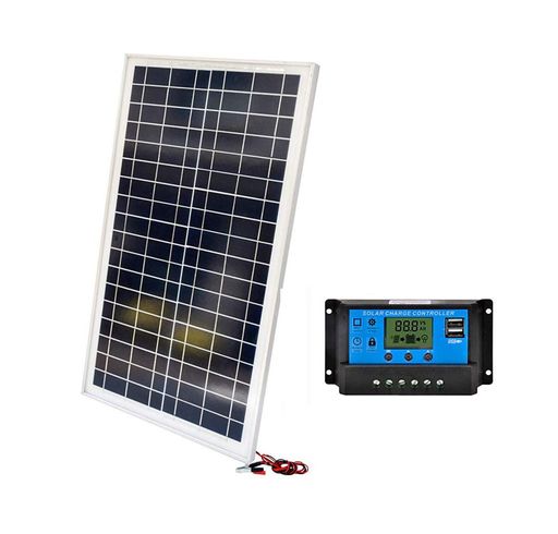 SAYA 30W ソーラーパネル 20A 12V/24V バッテリー自動識別コントローラーつき ダイオードつき 1.5Mバッテリークリップ配線あり