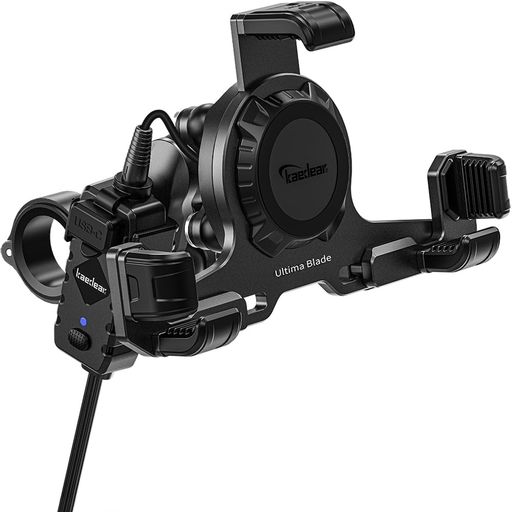 KAEDEAR(カエディア) バイク スマホホルダー QI ワイヤレス充電 振動吸収 USB電源 携帯ホルダー バイク用スマホホルダー エアーマウント 一体型, クイックリリース フルメタル 耐久強度 アル…