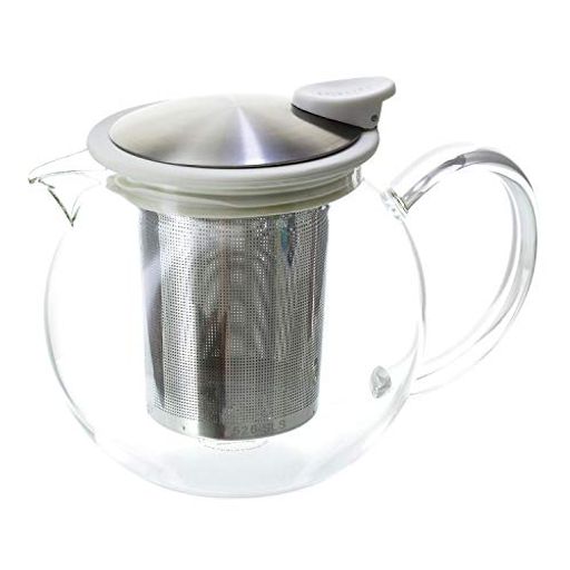 フォーライフ ティーポット ガラス 耐熱 750ML 大容量 4杯用 茶こし付き 片手で注げる 食洗機対応 本体電子レンジ対応 直火不可 ホワイト 白 ボラガラスティーポット 818の通販は