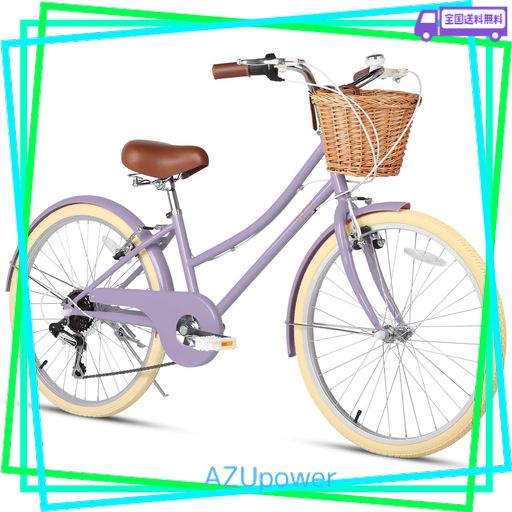 Glerc 女の子自転車 可愛い小中学生自転車 シティーサイクル ママチャリ レトロ おしゃれ 手編み藤カゴ付き SHIMANOシマノ6段変 Glerc 女の子自転車 可愛い小中学生自転車 シティーサイクル