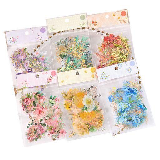 MOMI シール 花 シール フレークフレークシール 透明・箔押し・防水・花 DIY 手帳の飾り 透明性と防水性メモ用紙ノート素材、日記装飾用品 6パック