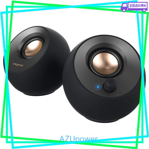 CREATIVE PEBBLE V2 USB TYPE-C給電採用アクティブ スピーカー 8W RMS ピーク出力16W パワフル出力 45°上向きドライバー 重低音 パッシブ ドライバー SP-PBLV2-BK