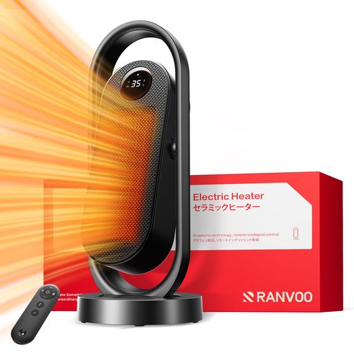 RANVOO 【速暖・節電 エコ機能】 セラミックファンヒーター 足元ヒーター 小型 電気ストーブ 省エネ 温風 リモコン タイマー付き 上下左右首振り 転倒OFF 足 デスク下 脱衣所 洗面所 700~1200W …