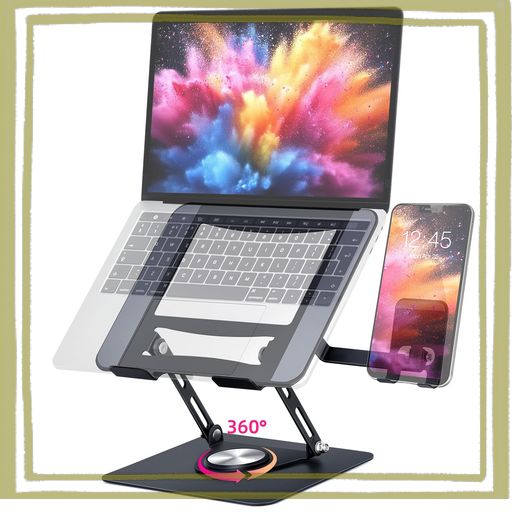 MOHOPE ノートパソコンスタンド スマホスタンド付 パソコンスタンド 回転 ノートPCスタンド 折りたたみ式 角度 高さ無段階調節 滑り止め 安定性 人間工学 姿勢改善 肩こり 猫背改善 放熱 LAP…