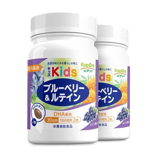 キッズブルーベリー&ルテイン 60粒 2個セット60日分【小粒ソフトカプセル/ぶどう風味/子育て応援/DHA配合/見る力/子供/健康/サプリ/サプリメント/栄養補助食品/安心国内製造/コプリナ】の通販は