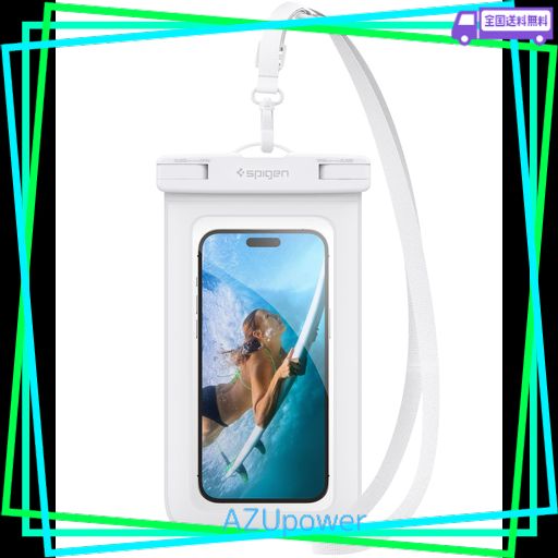 SPIGEN スマホ 防水ケース 小物 IPHONE ANDROID 最大 6.9インチ対応 タッチ可 顔認証 密封、水中撮影 お風呂 温泉 釣り 海に適用 IPX8認定 完全防水 ネックストラップ付属 A601 ACS06006 (ホワイト)
