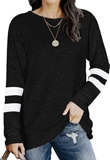 [エアバイ] ライン カットソー Tシャツ ロンT ラウンドネック 長袖 ゆったり カジュアル レディース ロング シャツ シャツワンピ チュニック プルオーバー スリム ストレッチ シフォン インナー ルームウェア ナイトウェア パジャマ スポーツ