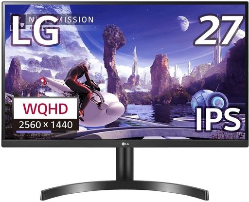 LG モニター ディスプレイ 27QN600-BAJP 27インチ/WQHD(2560×1440)/IPS非光沢/HDR対応/FREESYNC/75HZ/HDMI×2、DP/フリッカーセーフ、ブ