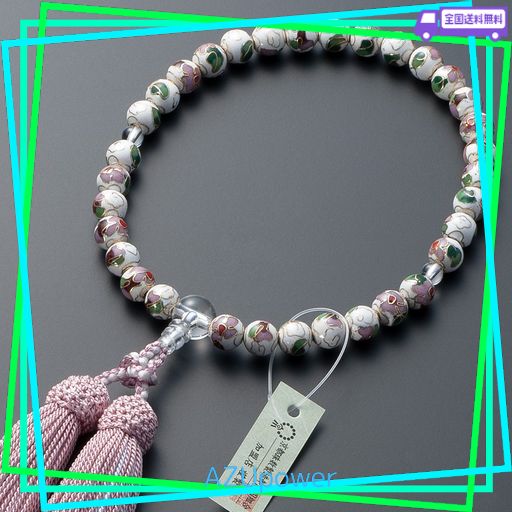 超特価！八宗手掛け念珠あこや真珠７mm正絹桃長房２点白水晶入女性用 超特価！八宗手掛け念珠あこや真珠7mm正絹桃長房2点白水晶入女性用