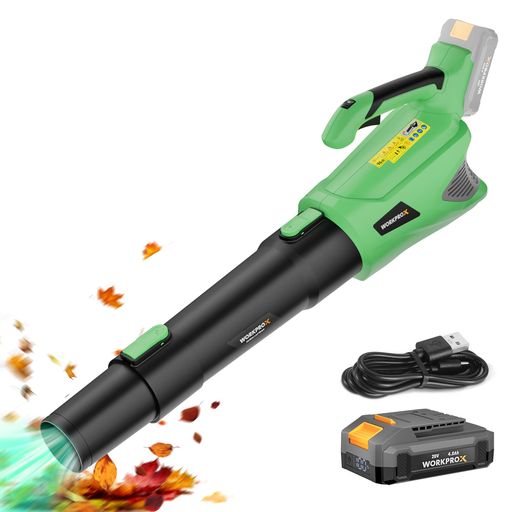 WORKPROX ブロワー 電動ブロアー 充電式ブロワー ブロアー 20V コードレスタイプ 【4.0AH バッテリ一付き】 強力 17500RPM 約14M3/MIN大風量 5段階風量調節 積もった雪を取り除く 車の雪を吹き飛ば…