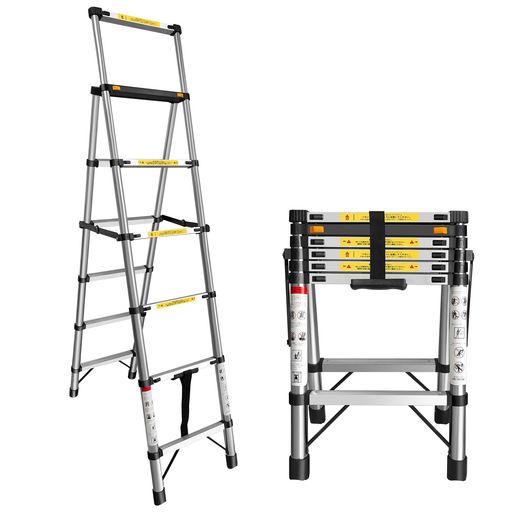 DayPlus 伸縮はしご ステンレス製 5ｍ 折り畳み伸縮梯子 持ち運びやすい軽量 多機能 耐荷重150 kg 自動ロック 安全ロック スライド式 DayPlus 伸縮はしご ステンレス製 5ｍ 折り畳み伸縮梯子 持ち運び