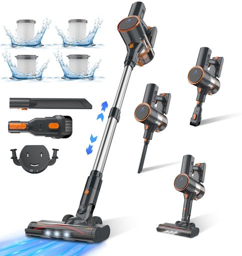 掃除機 コードレス【45000PA強力吸引・60分連続稼働】CEUKOZ コードレス掃除機 2WAY ハンディクリーナー スティック掃除機 LED液晶ディスプレイ 8段伸縮パイプ HEPA7重濾過 1L集塵 LEDライト搭載 …