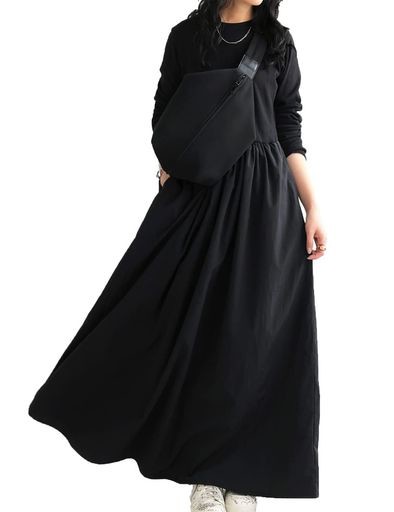 [ANTIQUA] アンティカ ドッキング ワンピース レディース ロング NA-00404 FREE SIZE 05 ブラックの通販は