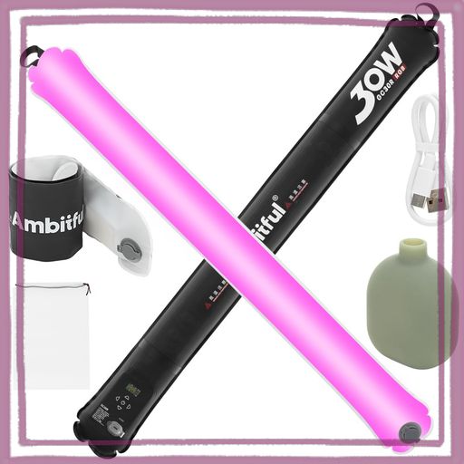 AMBITFUL GC30R 30W RGB インフレータブル チューブ ライト マグネット デザイン、90CM ポータブル TPU ハンドヘルド LED ビデオ ライト、2000K-10000K 調光可能、16 種類の FX エフェクト付き、CRI 