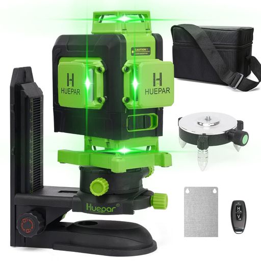 HUEPAR グリーン レーザー墨出し器 フルライン 4X360° リモコン付き TYPE-C充電 大矩照射 クロスラインレーザー 904DG