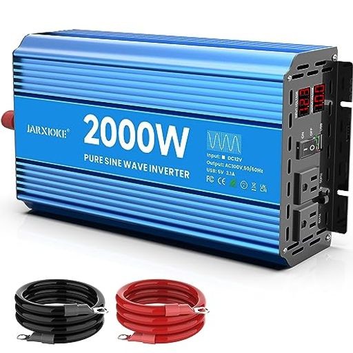 JARXIOKE 12V 2000W インバーター 正弦波 DC12VをAC100Vに変換 瞬間出力4000W AC出力コンセント×2 USBポート×1 50HZ/60HZ RVキャンペーンカー キャンプ 非常用 太陽光発電 地震停電 防災予備品 車中泊 の通販は