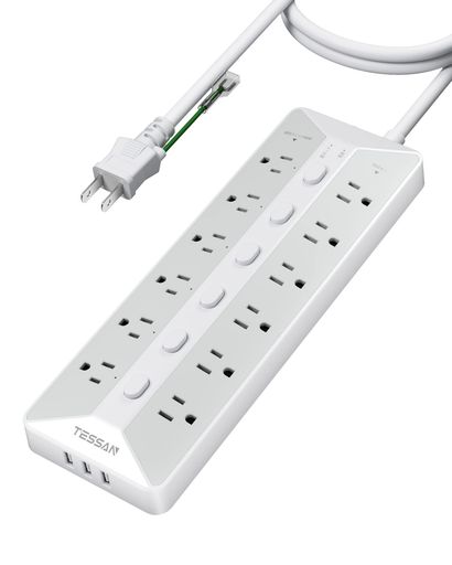 電源タップ スイッチ付き 延長コード 3M USB コンセント TESSAN 12個AC口 3個USBポート テーブルタップ 壁掛け マルチ OA 幅広コンセント 蛸足コンセント タコ足配線 節電 3ピン 省エネ 雷ガード …