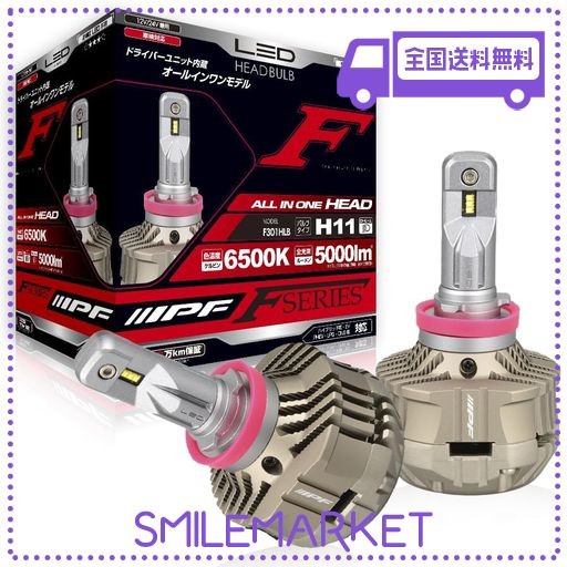 IPF ヘッドライト LED 車用 H11 5000LM 6500K ホワイト 12V 24V兼用 2本入 車検対応 ドライバーユニット一体型 冷却ファン内蔵 ノイズ対