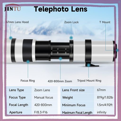 JINTU 420-1600MM F/8.3 HDマニュアル望遠レンズNEX EマウントA7R A7S A7 A6500 A6300 A6000 A5100 A5000 A3000 NEX-7 NEX-6 NEX-5T NEX-