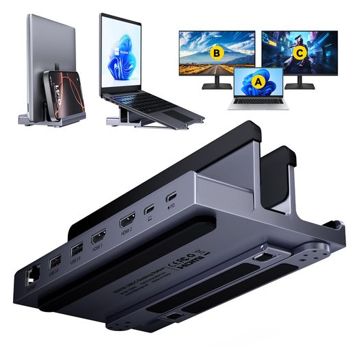 PCスタンド ドッキングステーション HDMI 2つ: QUUGE 6-IN-1 USB ドック 縦置き型 HDMI 2ポート 4K@60HZ ドックステーション 2画面出力 USB-C ハブ スタンド型 PD対応 85W急速充電 2×USB 3.0