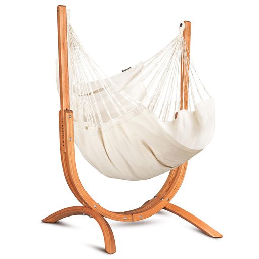 LA SIESTA(ラシエスタ) ハンモックチェア&スタンドセット UDINE/ウディネ(木製)コンフォートサイズ[1人用] (LATTE/ラテ [オフホワイト]) 室内 オーガニックコットン製 UDU18-X1