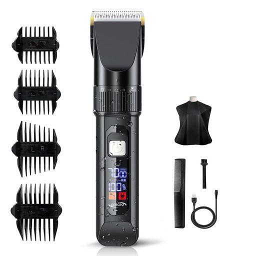 バリカン メンズ ヘアカッター 【新登場& USB充電式】電動バリカン 散髪用 水洗い可 IPX7防水 大容量バッテリー内蔵 4段階スピード調節 5段階ダイヤル X 4種類アタッチメントの付け替え 低…