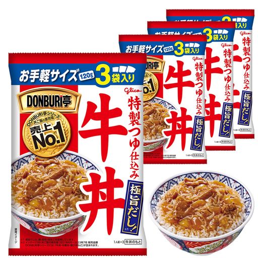 DONBURI亭 牛丼 3食パック×4個 江崎グリコ (常温保存/非常食/備蓄/ローリングストック/どんぶりのもと/レトルト)