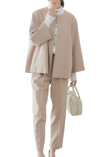 [リリヤーノ] セットアップ レディース ジャケット パンツ セット フォーマル Aライン ゆったり セレモニー スーツ Lサイズ ベージュ テーパードパンツ