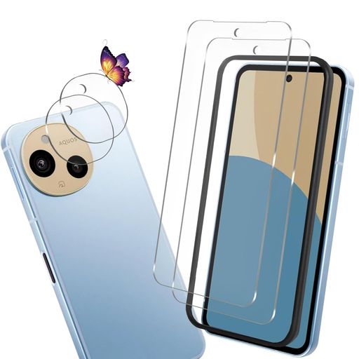 【2+2枚セット】AQUOS SENSE9 SH-53E 用のガラスフィルム(2枚)+カメラフィルム(2枚) アクオスセンス9 SH-M29 用の フイルム 強化液晶保護フィルム 