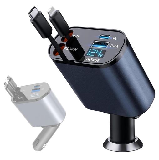 ZUKIDA 車載充電器【120W 超急速充電】4台同時充電 4ポート 20W PD & 20W USB-A ポート & 66W 2IN1の充電ケーブル 同時高速出力 高速車の充電器 PD3.0対応 ・12V-24V車対応LIGHTNING 