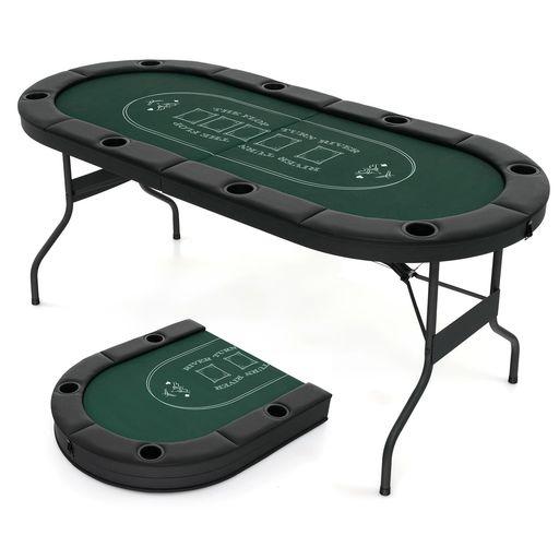 GOPLUS ポーカーテーブル 8人用 折りたたみ 幅182X奥行82X高さ75CM カップホルダー付き ゲームテーブル ポーカーゲーム用 カジノゲーム 形 組み立て不要 (ダークグリーン)