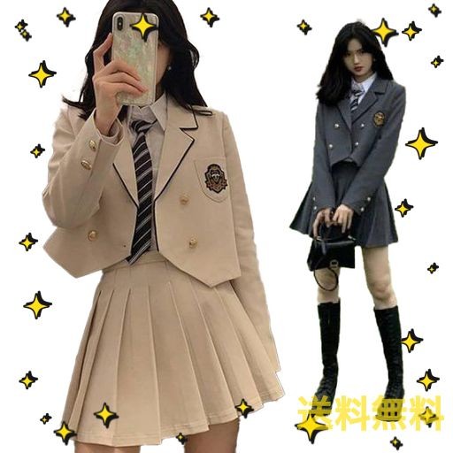 [GIMINUO] 卒業式 フォーマル スーツ 女の子 韓国 制服 高校生 中学生 4点セット ブレザー 長袖 春 秋 冬 スクール学生服 制服 通学 女子