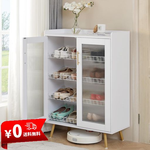 VECELO シューズキャビネット 下駄箱 幅60*奥行き30*高さ95CM 4段 扉付き 靴箱 家庭用 防塵 省スペース 大容量 透明扉 安定性 薄型 消臭 玄関収納 おしゃれ 組立簡単 シューズラック 床にやさし…