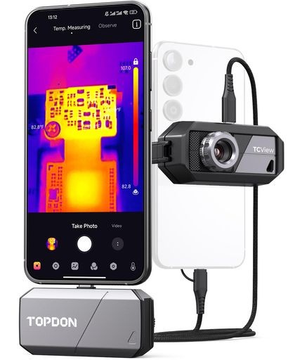 TOPDON TS001 赤外線カメラ サーモグラフィー、9MM 調整可能なフォーカスレンズ付き、ANDROID 用 256X192 IR 解像度、測定距離0.1~500M、