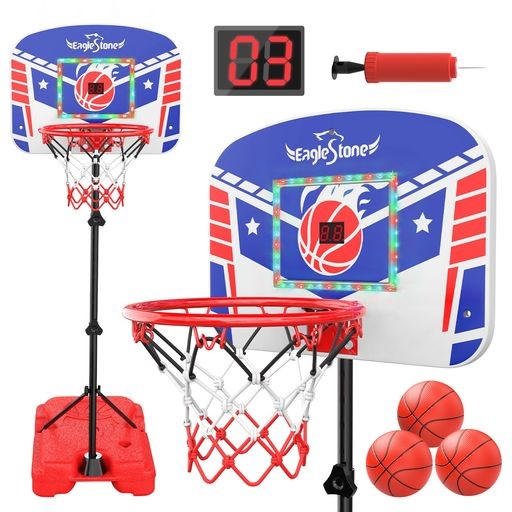 EAGLESTONE バスケットゴール 屋外 室内 子供用 バスケットボール おもちゃ 105-177CM高さ調節可能 自立式 自動採点 LEDライト付き 効果