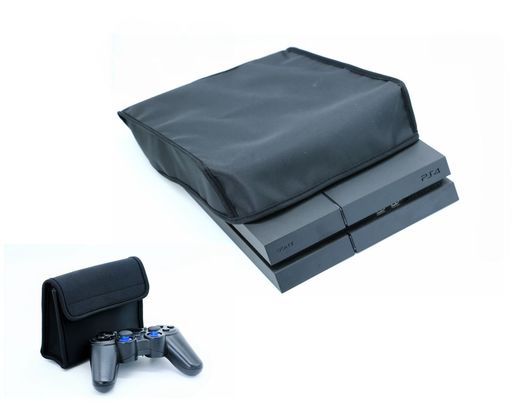 【AMBERTECH】PS4 コンソールに対応用 ホコリ防止カバー 横式 防塵防水 コントローラー 防塵カバー + 収納バッグ 2個セット ブラック(ケースのみ)