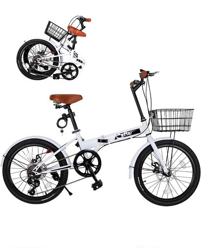 新品★ 条件付き 送料無料　折りたたみ自転車 ミニベロ 20インチ ホワイト 7段変速 Airbike 緊急値下げ中 折りたたみ自転車 20インチ シマノ製6段変速 LEDオートライト カゴ付き ミニベロ 小径車 可愛い 通勤 通学 誕生日 プレゼント  送料無料 SOLA206
